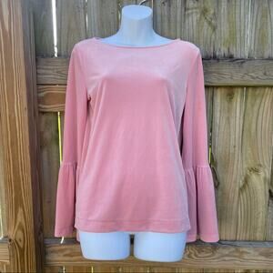 Ann Taylor bell sleeve pink crushed velvet blouse